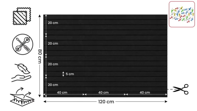 Filcové panely na stenu 120×80 cm čierne