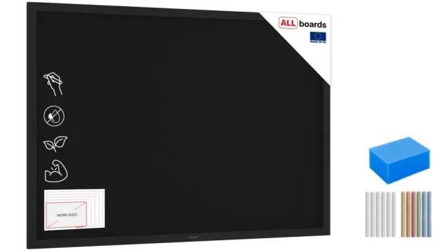 Černá křídová tabule 150×100 cm – ČERNÝ lakovaný dřevěný rám