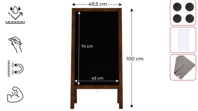 Magnetický křídový reklamní stojan voděodolný 100 × 49,5 cm KLASICKÁ HNĚDÁ