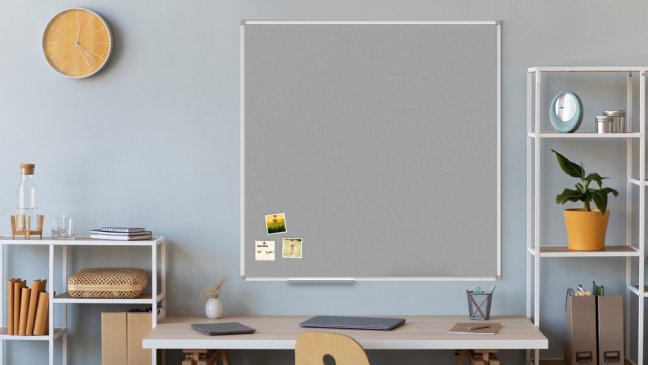 Šedá textilná nástenka 120x120 cm v hliníkovom ráme