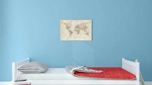 Magnetický obraz-mapa světa béžové pastel.barvy 60x40cm v přírodním rámu