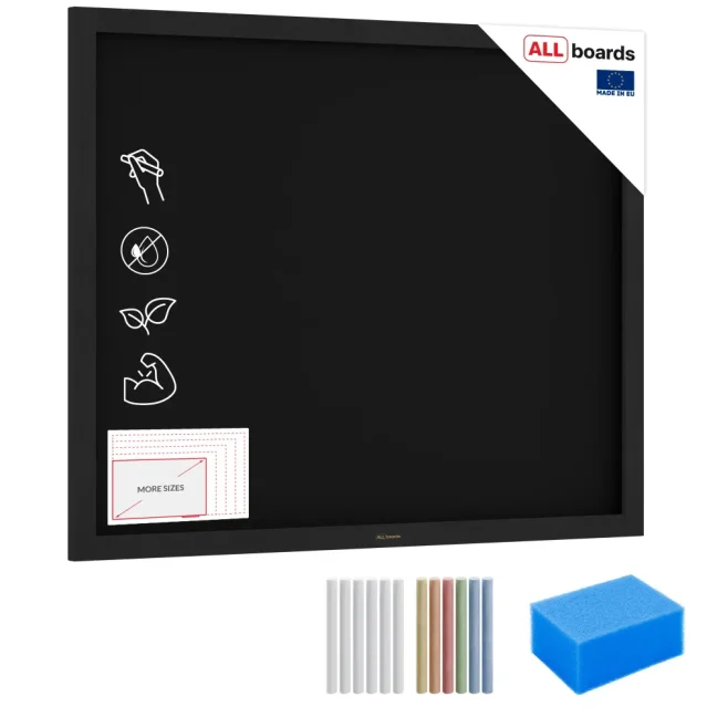 Černá křídová tabule 100×80 cm – ČERNÝ lakovaný dřevěný rám