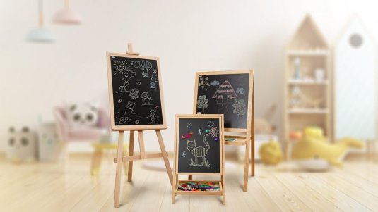 Allboards,Dřevěná, otočná křídová tabule na kreslení pro děti, magnetická, výška 79 cm