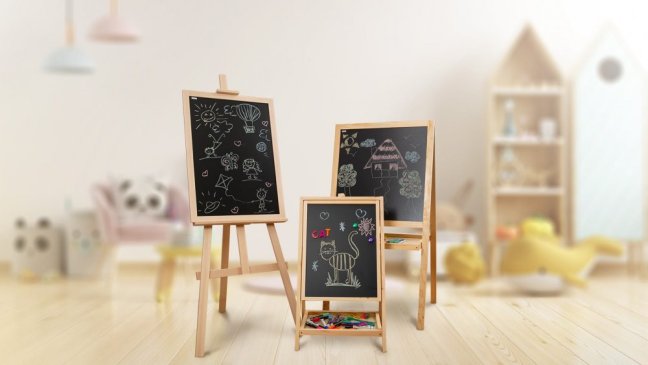 Allboards,Drevená, otočná kriedová tabuľa na kreslenie pre deti, magnetická, výška 79 cm