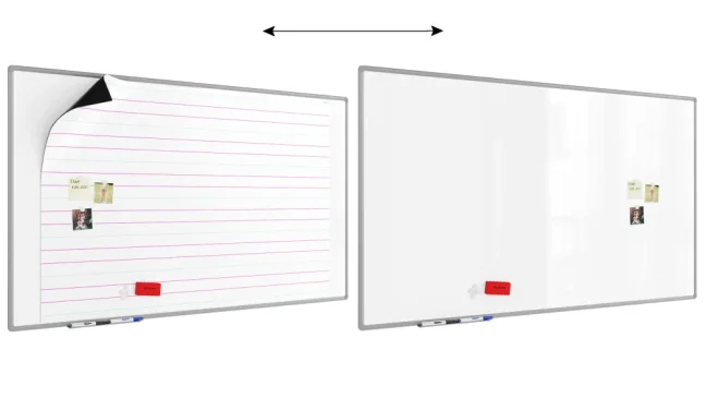 Bílá suchostíratelná tabule 170×100 cm s hliníkovým rámem, magnetickou fólií (trojlinka)