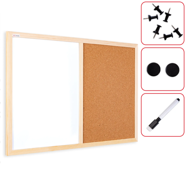 Korková a magnetická tabule 60x40 cm COMBI dřevěný rám