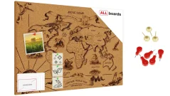 Korková tabule MAPA SVĚTA 2, bezrámová 60x40, ALLboards