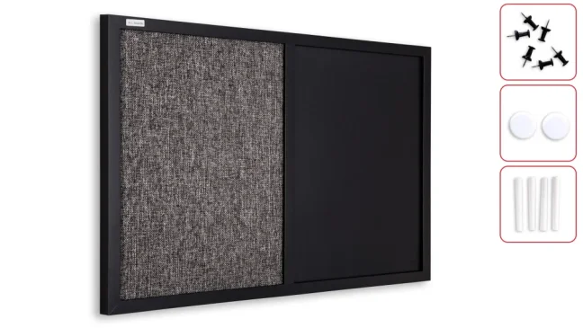 Tabule COMBI černá magnetická a textilní tabule 60x40 cm v dřevěném lakovaném rámu