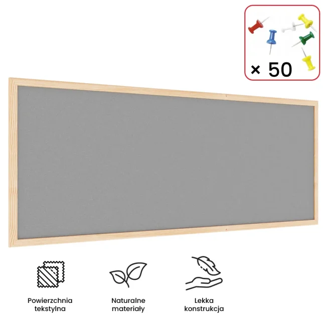 Textilná nástenka 100x40 cm ŠEDÁ v drevenom ráme