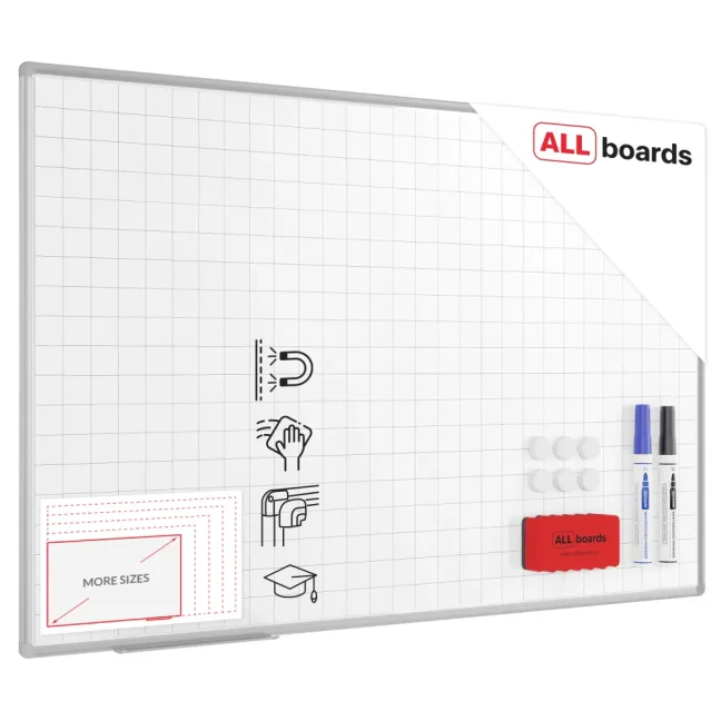 Suchostierateľná tabuľa 150×100 cm s hliníkovým rámom, magnetickou fóliou (mriežka)