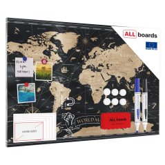 Magnetická bezrámová kovová tabule s potiskem 90x60cm - mapa světa
