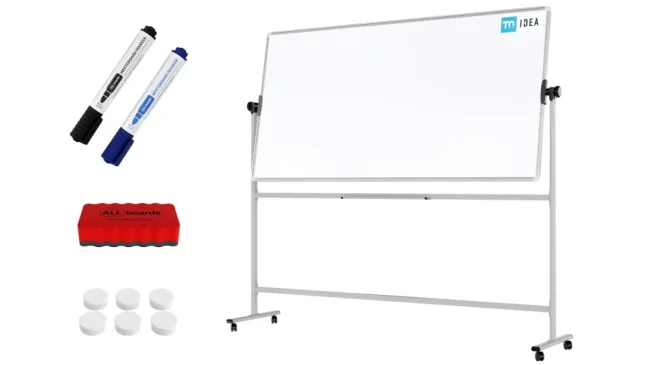 Mobilní tabule TM Idea, oboustranná, otočná, za sucha stíratelná, magnetická, 200x100 cm – řada FLEX