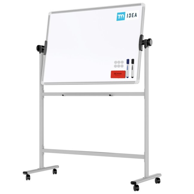 Mobilní tabule TM Idea, oboustranná, otočná, za sucha stíratelná, magnetická, 100x70 cm – řada FLEX
