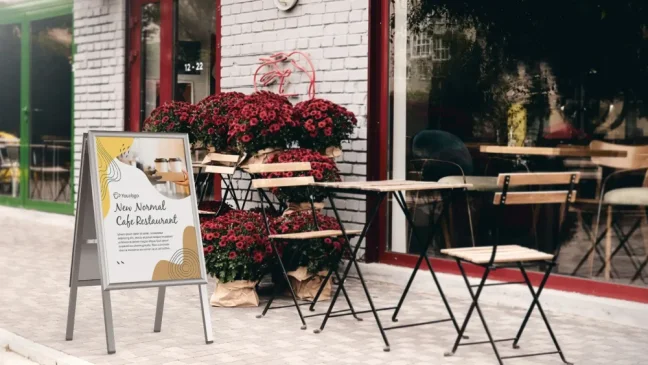 Oboustranná reklamní tabule A2 ve stříbrném hliníkovém rámu