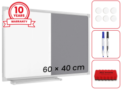 Textilná a biela magnetická tabuľa COMBI v hliníkovom ráme – 60x40 cm – sivá