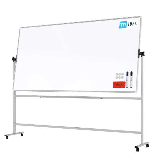 Mobilní tabule TM Idea, oboustranná, otočná, za sucha stíratelná, magnetická, 240x120 cm – řada FLEX