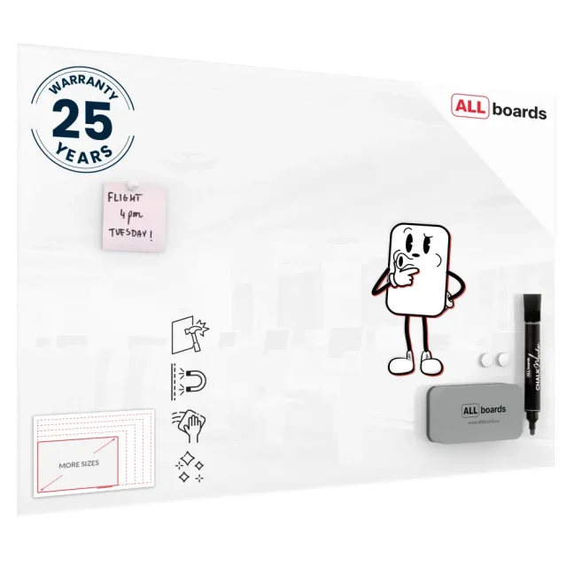 Sklenená tabuľa 90x60 ALLboards PREMIUM SUPERWHITE