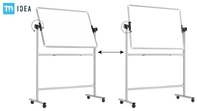 Mobilní tabule TM Idea, oboustranná, otočná, za sucha stíratelná, magnetická, 100x70 cm – řada FLEX