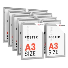 Plakátový rám A3 – Uzamykatelný stříbrný Klip rám - sada 10 kusů