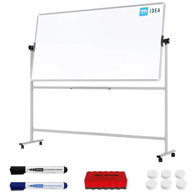 Mobilní tabule TM Idea, oboustranná, otočná, za sucha stíratelná, magnetická, 200x100 cm – řada FLEX
