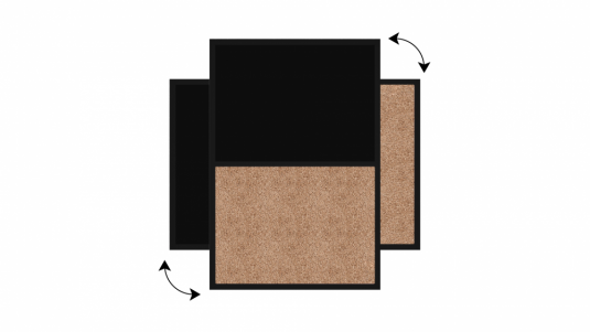Tabuľa COMBI - korok a magnetická čierna tabuľa90x60cm s čiernym lakovaným dreveným rámom