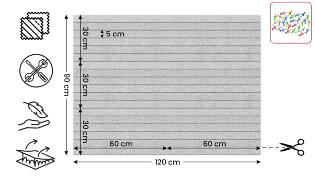 Filcové nástenné panely 30×30 cm sivé – 6 ks
