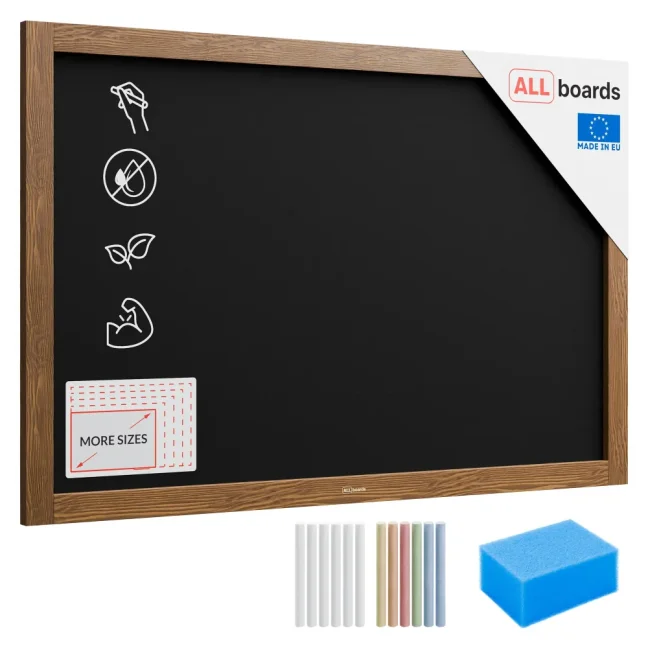 Allboards tabuľa čierna kriedová v drevenom ráme 90x60 cm