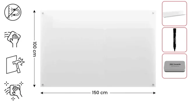 Sklenená nemagnetická tabuľa TRANSPARENTNÁ 150×100 cm