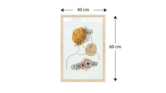Magnetický obraz- portrét ženy v květinách 60x40cm v přírodním dřevěném rámu
