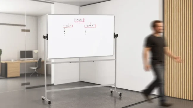 Mobilní tabule TM Idea, oboustranná, otočná, za sucha stíratelná, magnetická, 170x100 cm – řada FLEX,