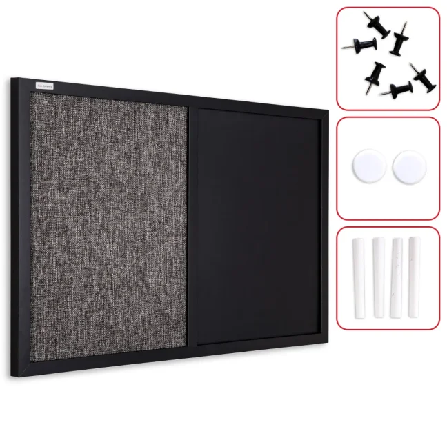 Tabule COMBI černá magnetická a textilní tabule 60x40 cm v dřevěném lakovaném rámu