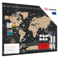 Allboards magnetická bezrámová kovová tabuľa s potlačou 120x90cm – mapa sveta
