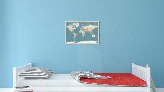 Magnetický obraz- mapa světa 60x40cm v přírodním dřevěném rámu