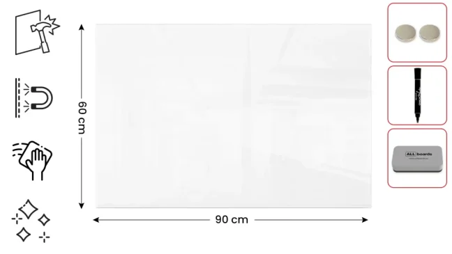 Sklenená tabuľa 90x60 ALLboards PREMIUM SUPERWHITE