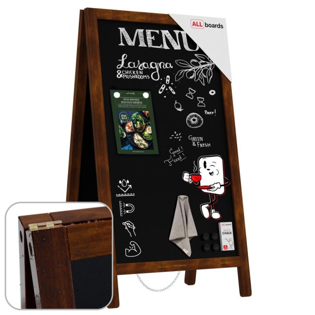 Magnetický kriedový reklamný stojan vodoodolný 80x45 cm KLASICKÁ HNEDÁ