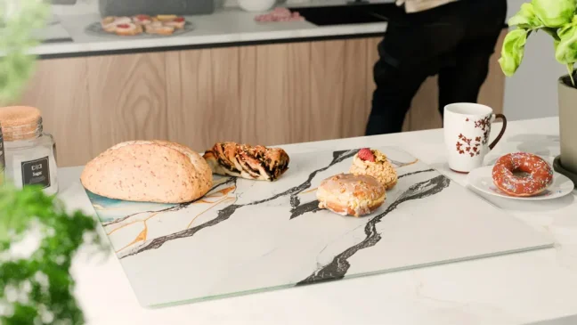 Skleněná krájecí deska MRAMOR / MODRÁ / ZLATO 60 × 52 cm