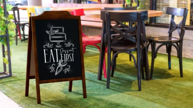 Allboards reklamné áčko s kriedovou tabuľou 100x50 cm - ozdobný horný rám