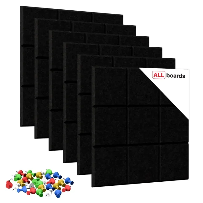 Filcové nástěnné panely 30×30 cm černé – 6 ks