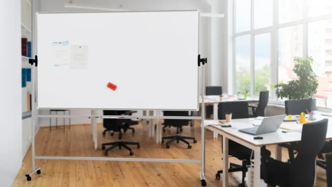 Mobilní tabule TM Idea, oboustranná, otočná, za sucha stíratelná, magnetická, 200x120 cm – řada FLEX