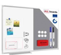 Textilná a biela magnetická tabuľa COMBI v hliníkovom ráme – 60x40 cm – sivá