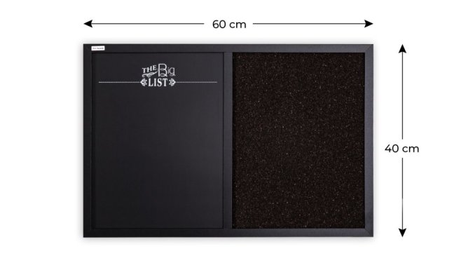 Magnetická a korková tabuľa COMBI 60x40 cm hnedo-čierna v drevenom lakovanom čiernom ráme