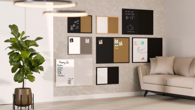 Tabuľa COMBI - korok a magnetická čierna tabuľa 60x40cm s čiernym lakovaným dreveným rámom