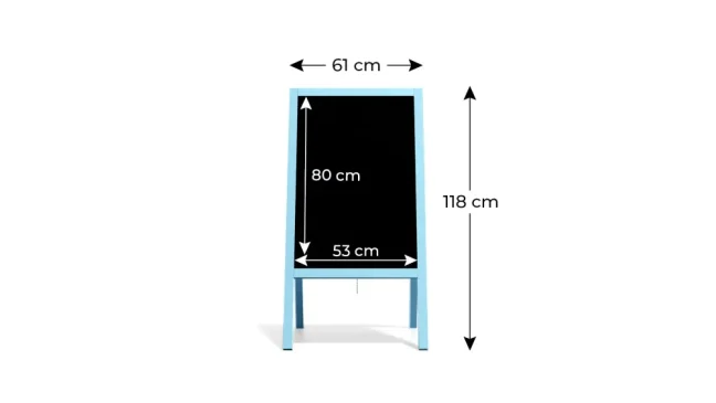 Reklamní áčko modré barvy s křídovou tabulí 118x61 cm