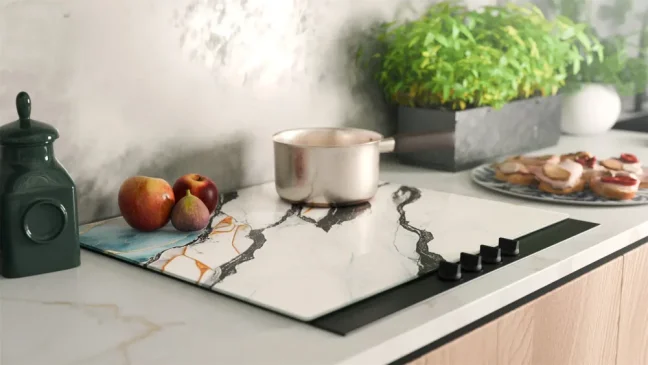 Skleněná krájecí deska MRAMOR / MODRÁ / ZLATO 60 × 52 cm