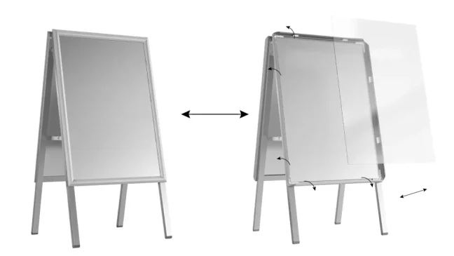 Oboustranná reklamní tabule A2 ve stříbrném hliníkovém rámu