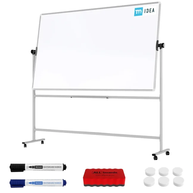 Mobilní tabule TM Idea, oboustranná, otočná, za sucha stíratelná, magnetická, 200x120 cm – řada FLEX