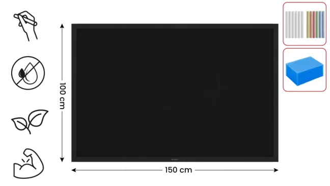 Čierna kriedová tabuľa 150×100 cm – ČIERNY lakovaný drevený rám