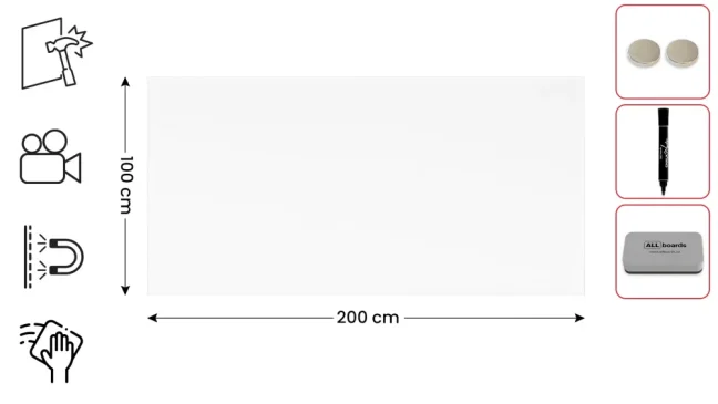 Sklenená projekčná magnetická matná tabuľa 200x100 cm