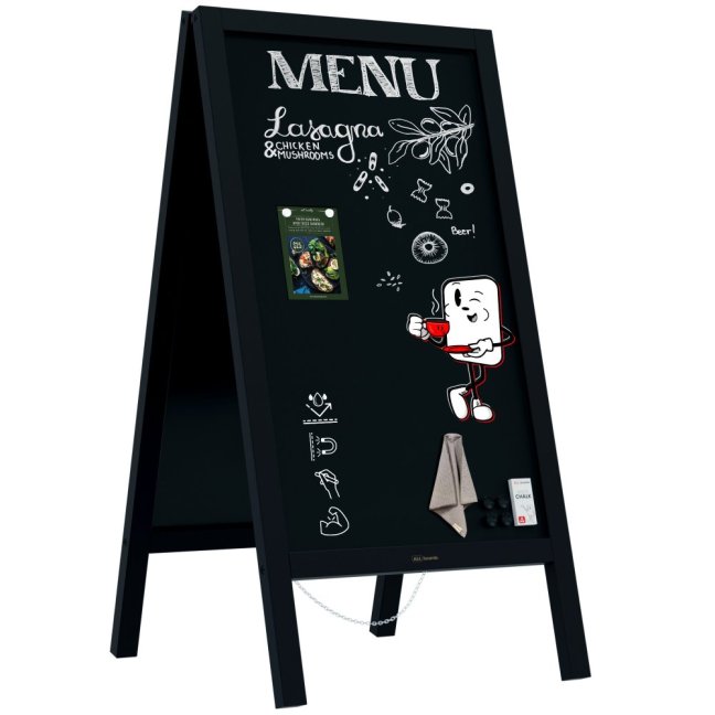 Magnetický křídový reklamní stojan voděodolný 110 x 56 cm ČERNÝ RÁM