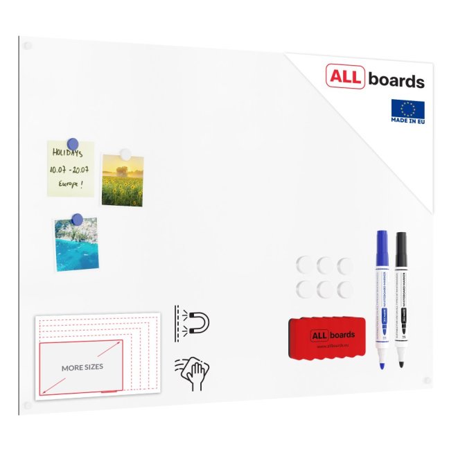 Magnetická tabuľa SLIMboard bezrámová zmazateľná za sucha 90x60 cm + PRÍSLUŠENSTVO ZADARMO